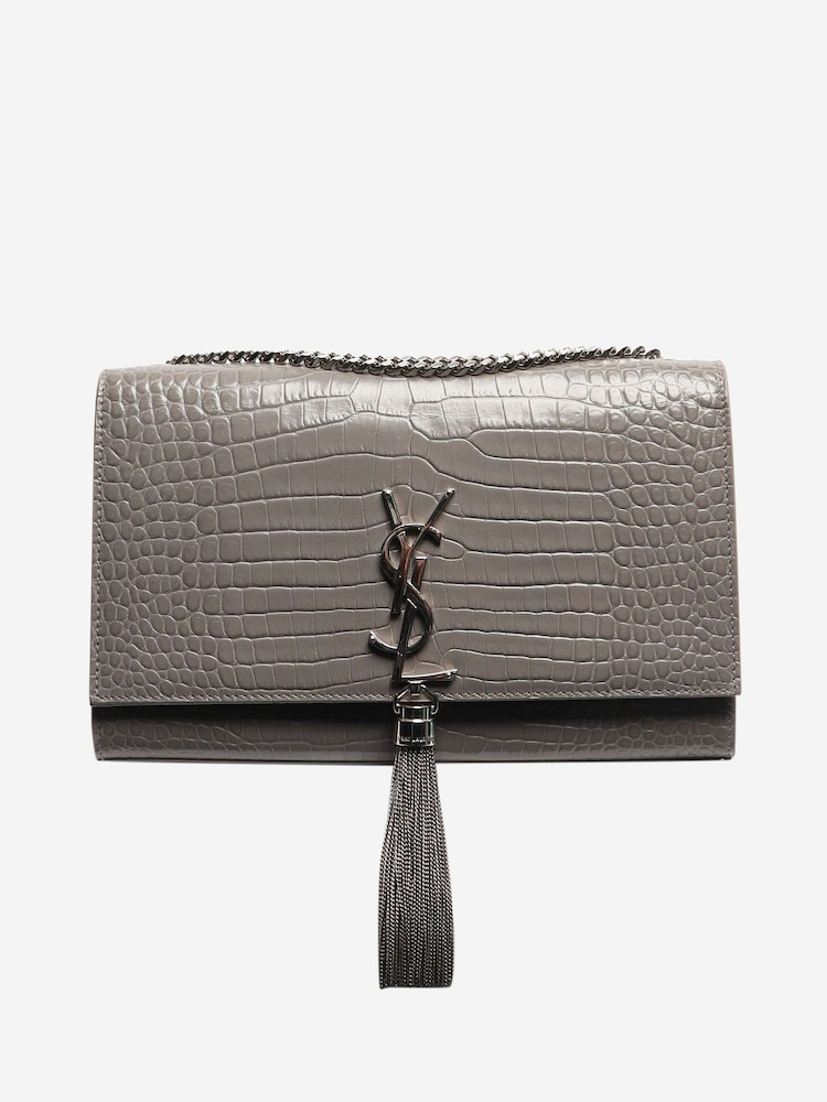Sign of the Times Grey Saint Laurent Croc-Embossed Kate Tassel Bag - Image 1 of 8 Sign of the Times Grey Saint Laurent Croc-Embossed Kate Tassel Bag - Image 1 of 8