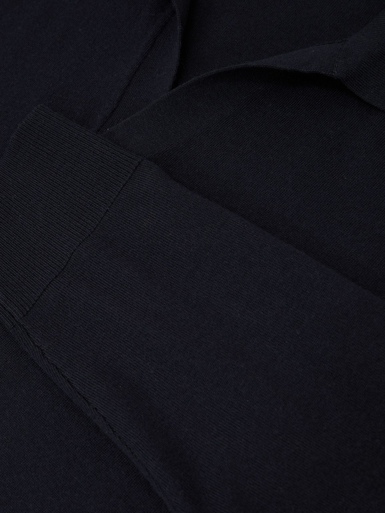 Reiss Navy Longthorpe Merino Wool Open-Collar Polo Jumper - Image 6 of 6