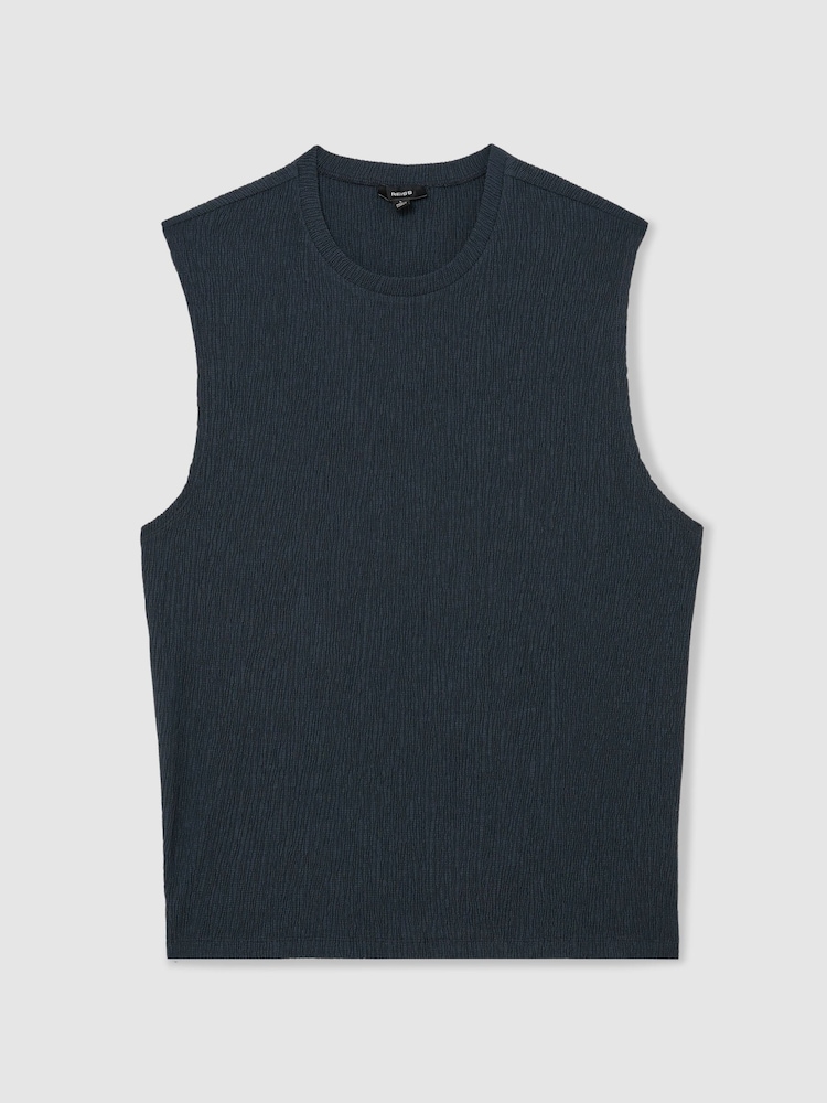 Reiss Airforce Blue Melgreen Textured Crew-Neck Vest - Image 2 of 6