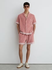 Reiss Soft Pink Bleeker Cotton-Blend Towelling Embroidered Shirt - Image 1 of 7