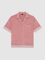 Reiss Soft Pink Bleeker Cotton-Blend Towelling Embroidered Shirt - Image 2 of 7
