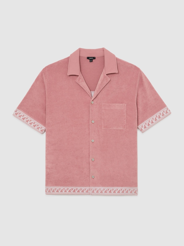 Reiss Soft Pink Bleeker Cotton-Blend Towelling Embroidered Shirt - Image 2 of 7 Reiss Soft Pink Bleeker Cotton-Blend Towelling Embroidered Shirt - Image 2 of 7