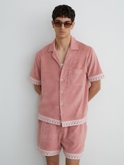 Reiss Soft Pink Bleeker Cotton-Blend Towelling Embroidered Shirt - Image 3 of 7
