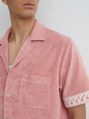 Reiss Soft Pink Bleeker Cotton-Blend Towelling Embroidered Shirt - Image 5 of 7
