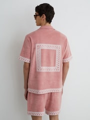 Reiss Soft Pink Bleeker Cotton-Blend Towelling Embroidered Shirt - Image 6 of 7