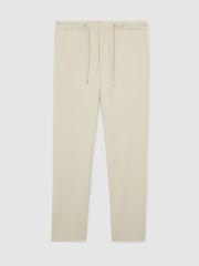 Reiss Stone Gerrard Tailored Fit Textured Jersey Drawstring Suit Trousers - Image 2 of 6