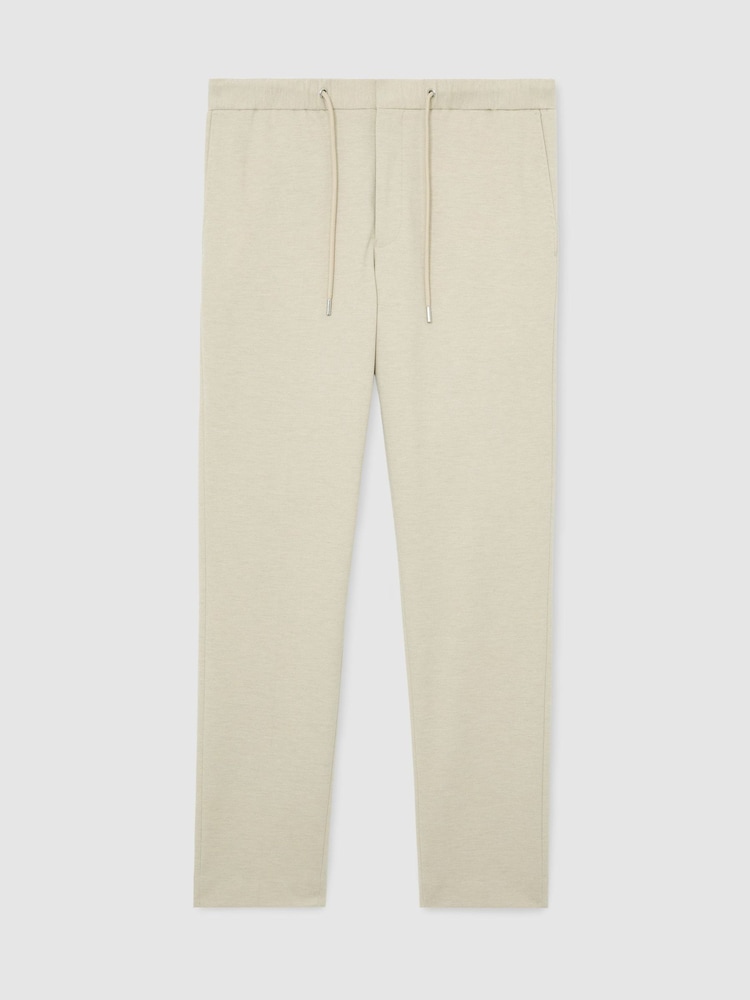 Reiss Stone Gerrard Tailored Fit Textured Jersey Drawstring Suit Trousers - Image 2 of 6 Reiss Stone Gerrard Tailored Fit Textured Jersey Drawstring Suit Trousers - Image 2 of 6