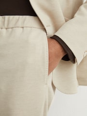 Reiss Stone Gerrard Tailored Fit Textured Jersey Drawstring Suit Trousers - Image 4 of 6