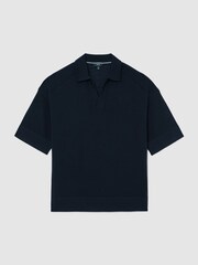 Reiss Navy Lambert Merino Wool Relaxed Polo Jumper - Image 2 of 6