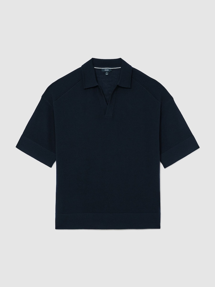 Reiss Navy Lambert Merino Wool Relaxed Polo Jumper - Image 2 of 6