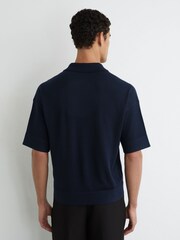 Reiss Navy Lambert Merino Wool Relaxed Polo Jumper - Image 5 of 6