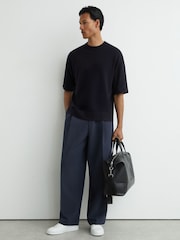 Reiss Navy Baines Merino Wool Relaxed Knit T-Shirt - Image 1 of 6