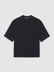 Reiss Navy Baines Merino Wool Relaxed Knit T-Shirt - Image 2 of 6