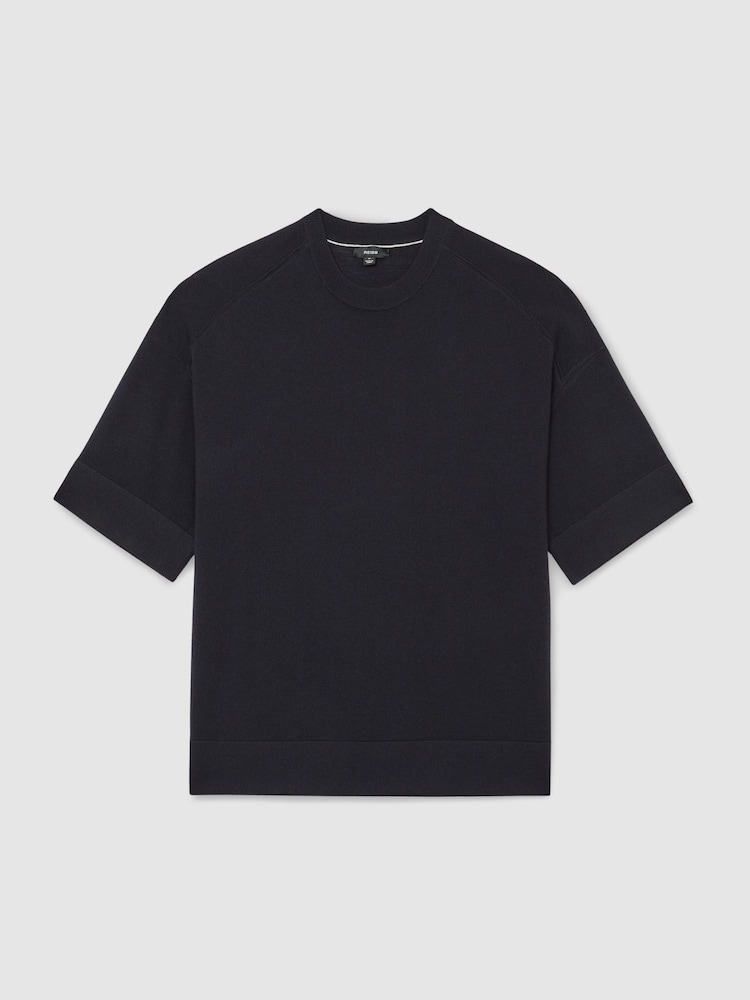 Reiss Navy Baines Merino Wool Relaxed Knit T-Shirt - Image 2 of 6