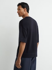 Reiss Navy Baines Merino Wool Relaxed Knit T-Shirt - Image 5 of 6