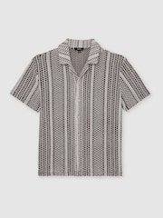 Reiss Dark Brown Aetos Crochet Stripe Cuban-Collar Shirt - Image 2 of 6