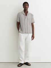 Reiss Dark Brown Aetos Crochet Stripe Cuban-Collar Shirt - Image 3 of 6