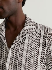 Reiss Dark Brown Aetos Crochet Stripe Cuban-Collar Shirt - Image 4 of 6
