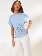 Friends Like These Pale Blue Twist Detail Short Sleeve Top - Image 2 of 5