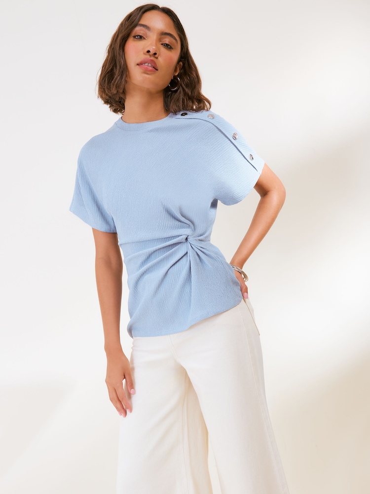 Friends Like These Pale Blue Twist Detail Short Sleeve Top - Image 2 of 5