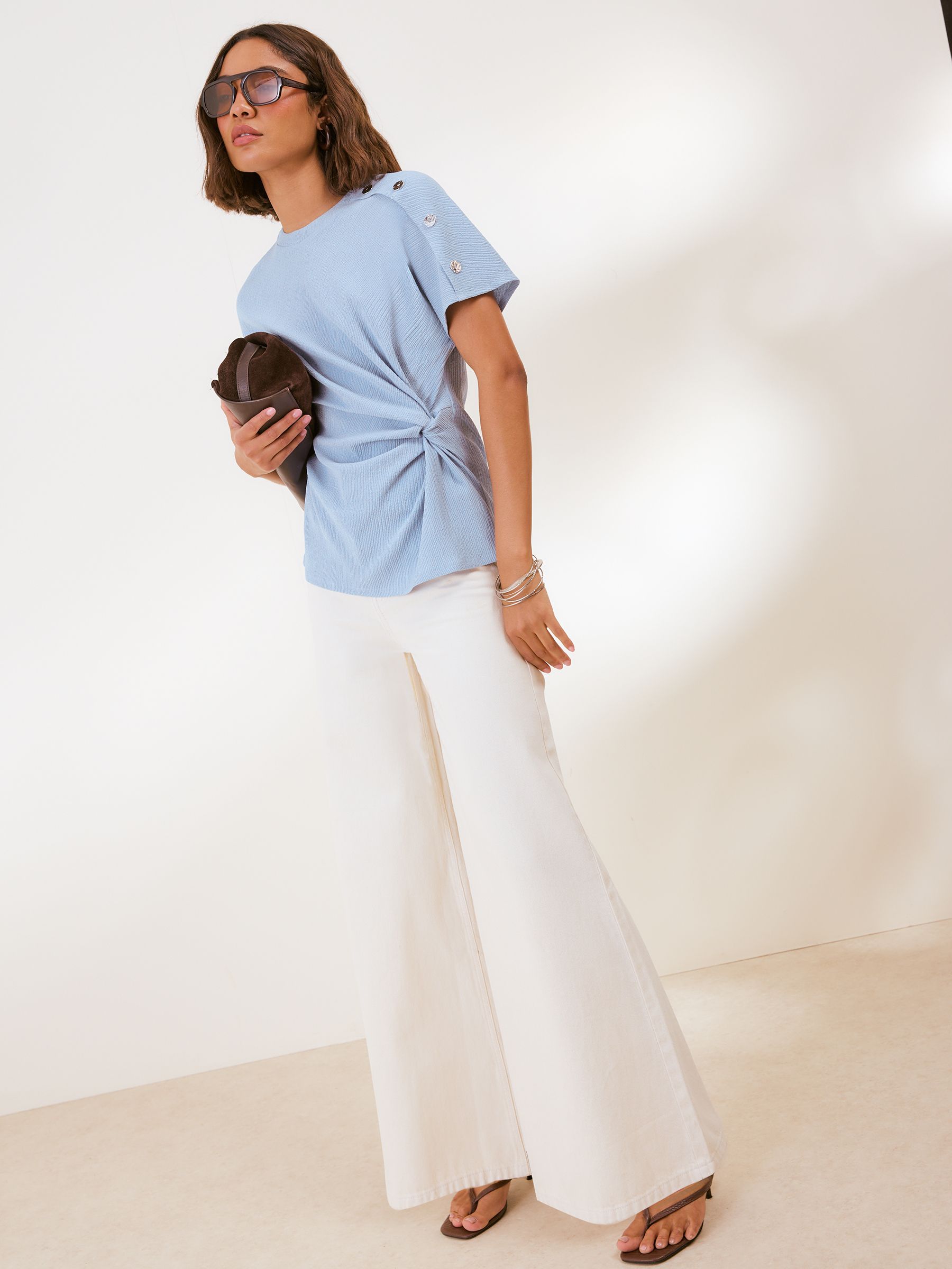 Buy Friends Like These Pale Blue Twist Detail Short Sleeve Top