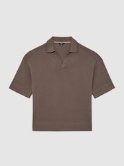 Reiss Ridge Brown Lambert Merino Wool Relaxed Polo Jumper - Image 2 of 6