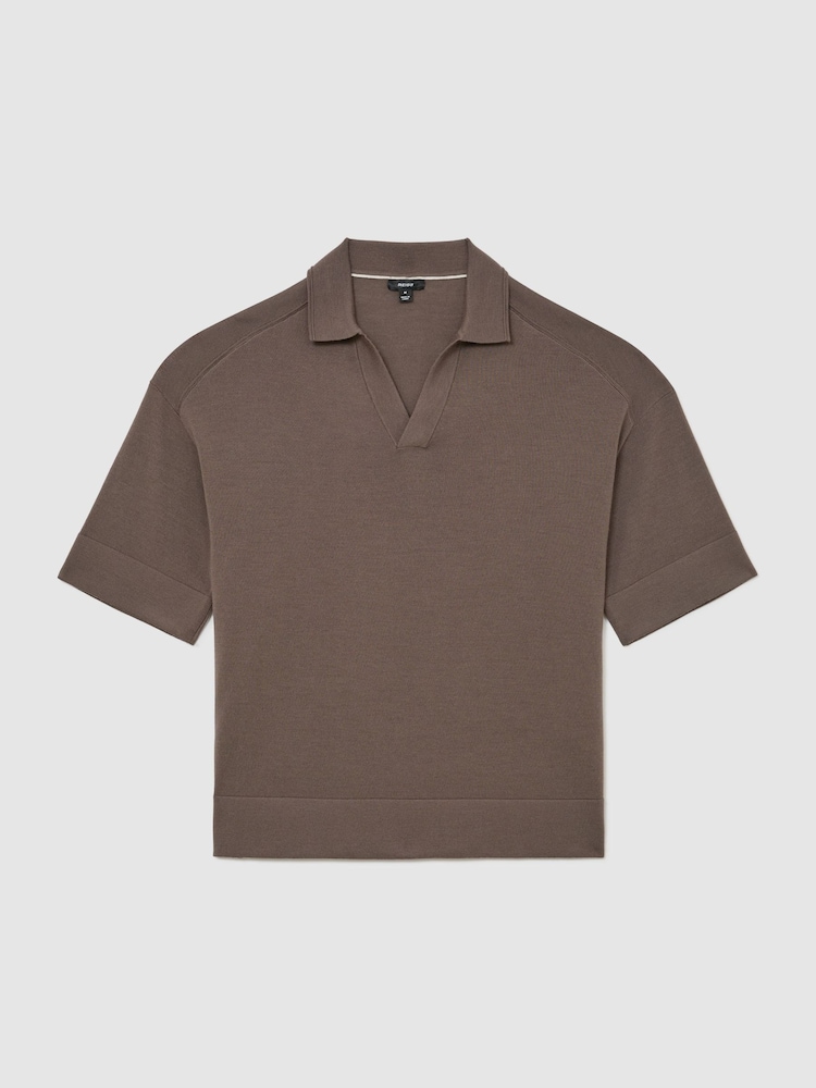Reiss Ridge Brown Lambert Merino Wool Relaxed Polo Jumper - Image 2 of 6