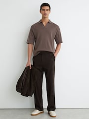Reiss Ridge Brown Lambert Merino Wool Relaxed Polo Jumper - Image 3 of 6