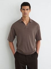 Reiss Ridge Brown Lambert Merino Wool Relaxed Polo Jumper - Image 4 of 6