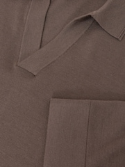 Reiss Ridge Brown Lambert Merino Wool Relaxed Polo Jumper - Image 6 of 6