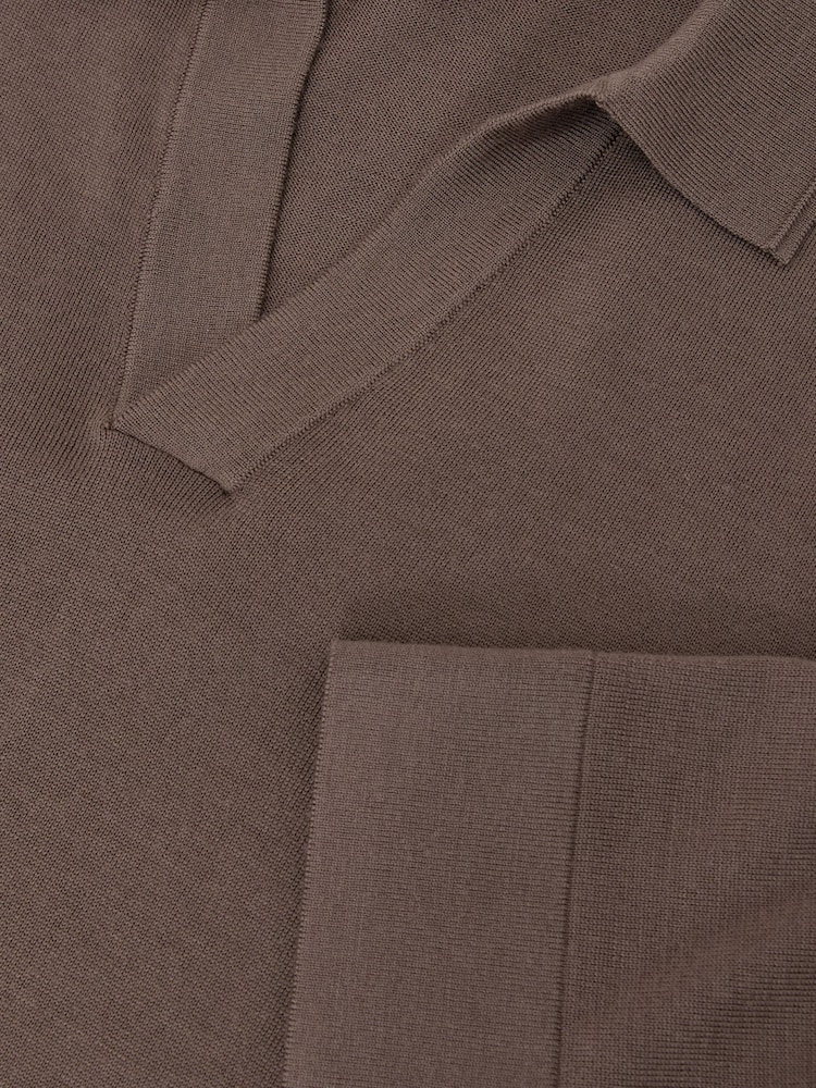 Reiss Ridge Brown Lambert Merino Wool Relaxed Polo Jumper - Image 6 of 6