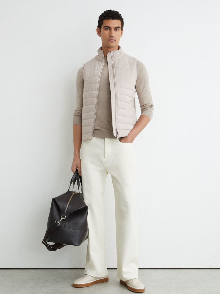 Reiss Oatmeal Orson Funnel-Neck Quilted Gilet - Image 1 of 7 Reiss Oatmeal Orson Funnel-Neck Quilted Gilet - Image 1 of 7