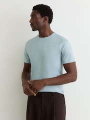 Reiss Powder Blue Count Air-Water Cotton Tailored-Fit T-Shirt - Image 3 of 6