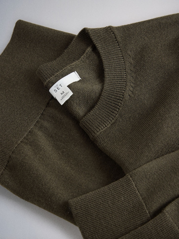 Khaki - Sweter The Set z wełny merino z długim rękawem i okrągłym dekoltem - Obraz 10 z 10