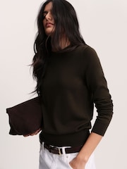 Khaki zelená - The Set Svetr z merino vlny s kulatým výstřihem a dlouhými rukávy - Obrázek 6 z 8