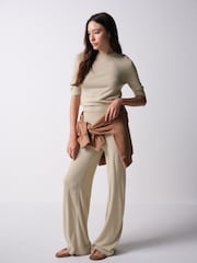 The Set Soft Knit T-Shirt and Trouser Co-Ord Set Oatmeal Brown - Image 2 of 11