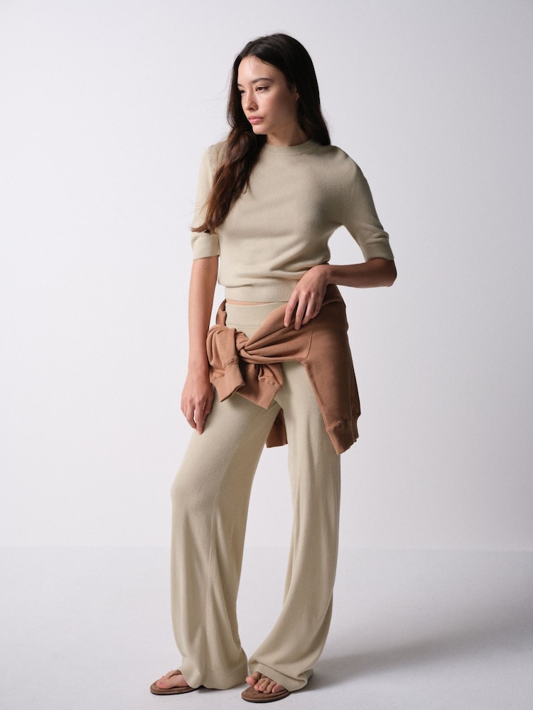 The Set Soft Knit T-Shirt and Trouser Co-Ord Set Oatmeal Brown - Image 2 of 11