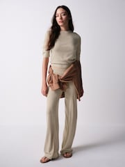 The Set Soft Knit T-Shirt and Trouser Co-Ord Set Oatmeal Brown - Image 3 of 11