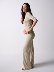The Set Soft Knit T-Shirt and Trouser Co-Ord Set Oatmeal Brown - Image 4 of 11