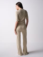 The Set Soft Knit T-Shirt and Trouser Co-Ord Set Oatmeal Brown - Image 7 of 11