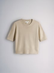 The Set Soft Knit T-Shirt and Trouser Co-Ord Set Oatmeal Brown - Image 8 of 11