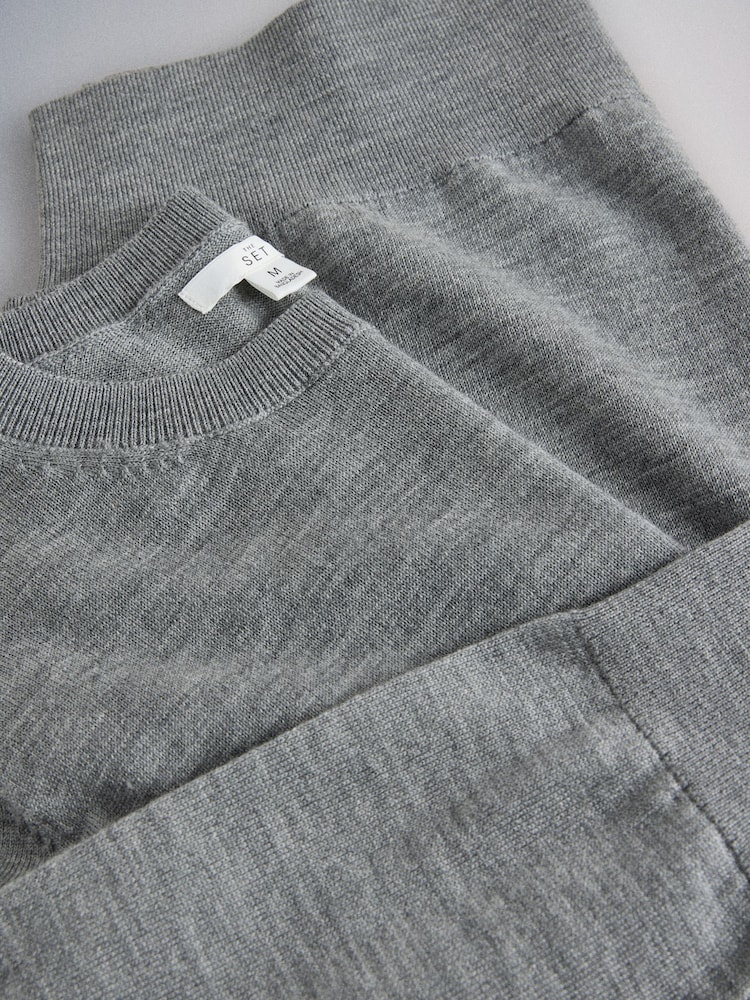 The Set Crew Neck Long Sleeve Merino Jumper Grey - Image 8 of 8