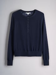 The Set 3 Pack Sheer Knit Henley Jumpers White/Light Grey/Navy Blue - Image 7 of 9