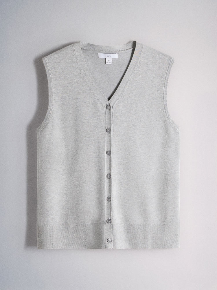 The Set 2 Pack Fine Knit V-Neck Waistcoat Black/Light Grey - Image 2 of 5 The Set 2 Pack Fine Knit V-Neck Waistcoat Black/Light Grey - Image 2 of 5