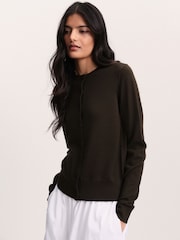 The Set Crew Neck Long Sleeve Merino Cardigan Khaki Green - Image 2 of 9