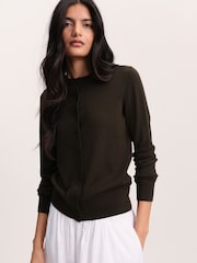 The Set Crew Neck Long Sleeve Merino Cardigan Khaki Green - Image 3 of 9