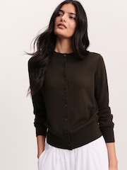 The Set Crew Neck Long Sleeve Merino Cardigan Khaki Green - Image 4 of 9