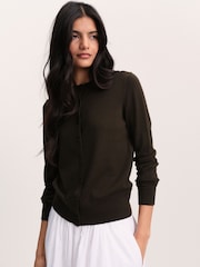 The Set Crew Neck Long Sleeve Merino Cardigan Khaki Green - Image 5 of 9