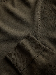 The Set Crew Neck Long Sleeve Merino Cardigan Khaki Green - Image 9 of 9