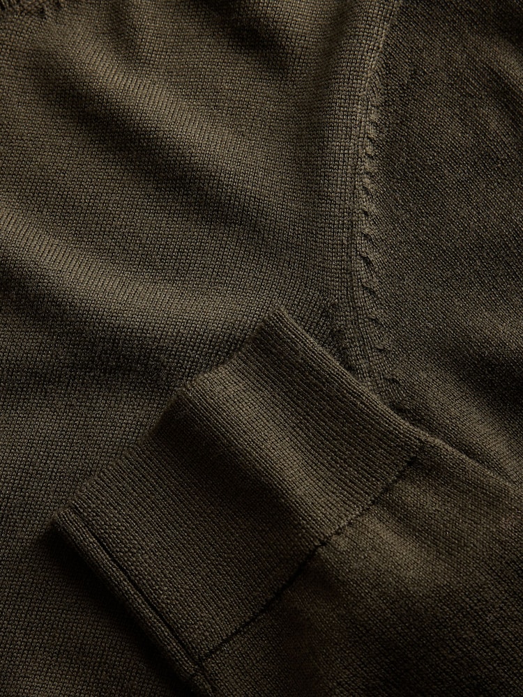 The Set Crew Neck Long Sleeve Merino Cardigan Khaki Green - Image 9 of 9